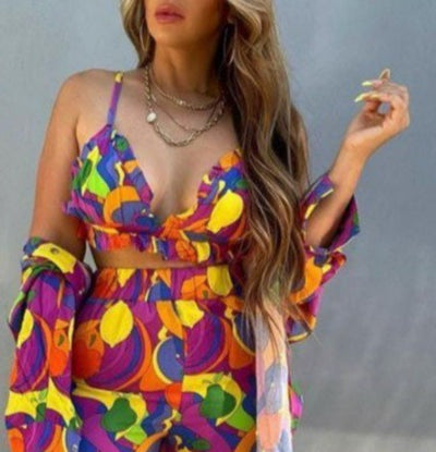 The Pink Door Bright Fruit Print Top & Bra