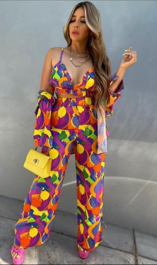 The Pink Door Bright Fruit Print Pants