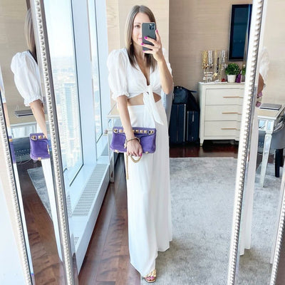 MOLLY BRACKEN White Puff Sleeve Tie Front Top