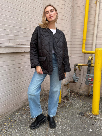 The Pink Door Oversized Thin Puffer Jacket Black
