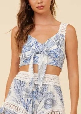 Surf Gypsy Tropical Print Tie Front Tank - Blue