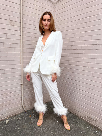 The Pink Door White Feather Trim Pants