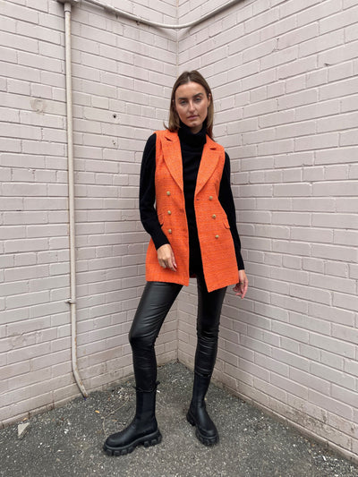 The Pink Door Long Tweed Vest - Orange