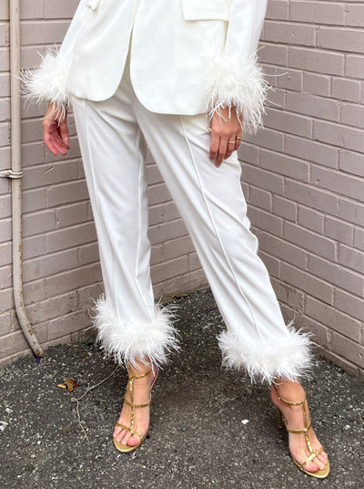The Pink Door White Feather Trim Pants