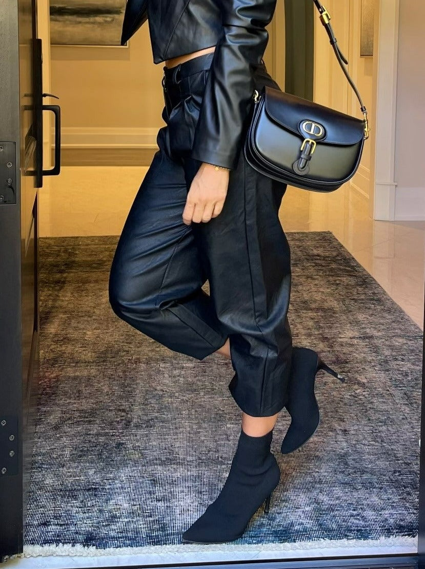 The Pink Door Pleated Black Faux Leather Pants