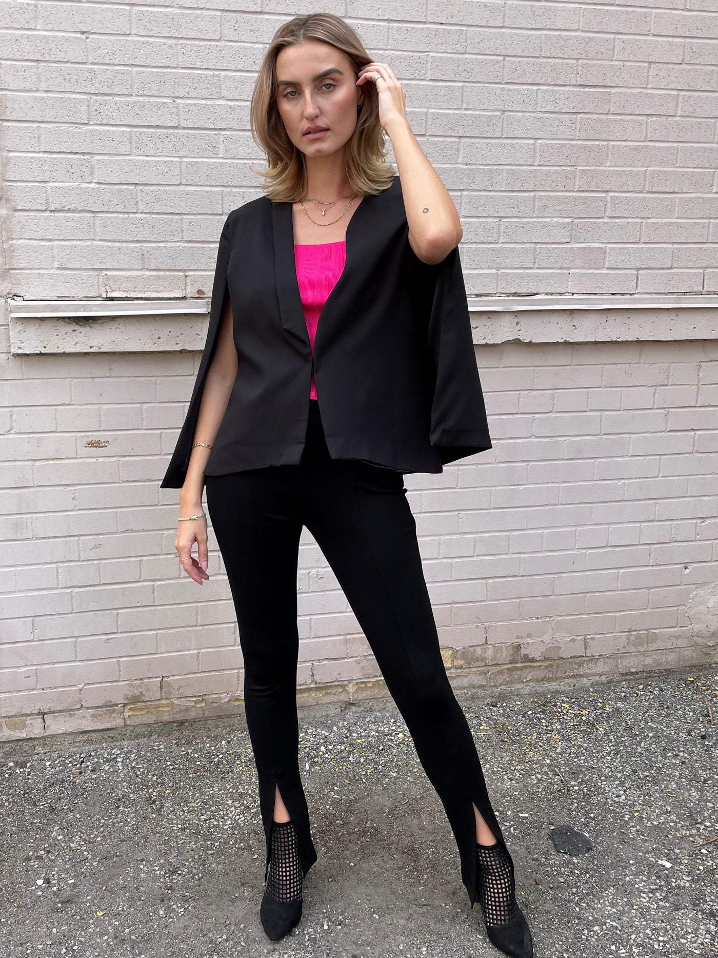 The Pink Door Cape Style Blazer - Black