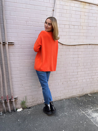The Pink Door Orange Knit Sweater with Pockets