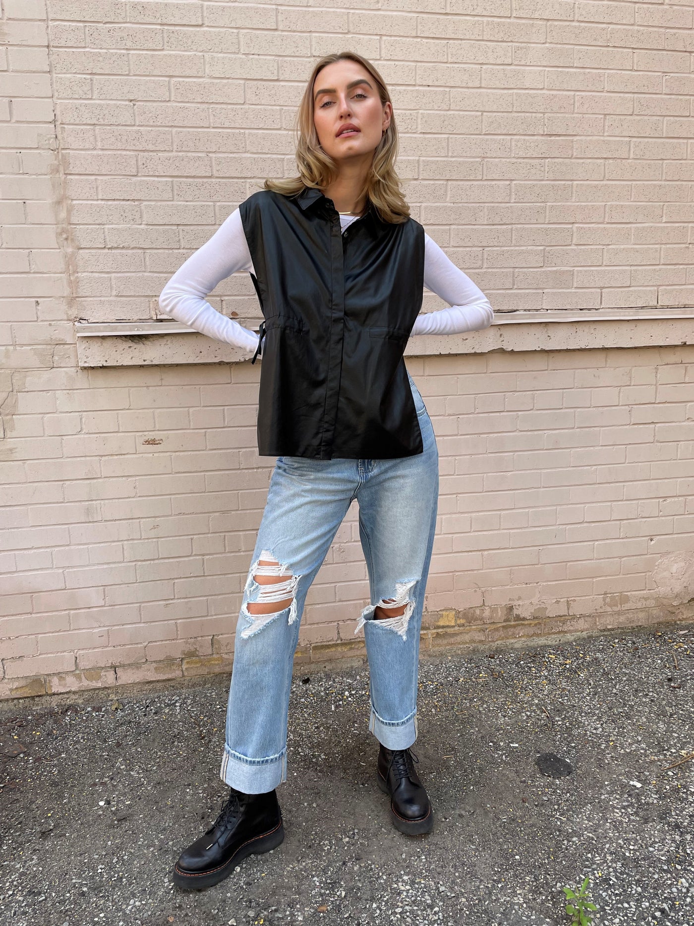 The Pink Door Faux Leather Shirt Vest
