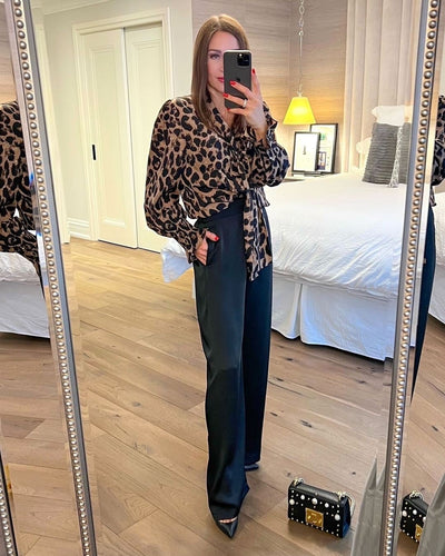 The Pink Door Bow Detail Leopard Blouse