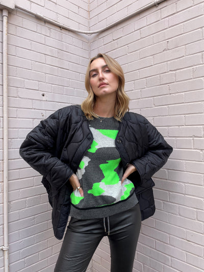 Brodie Cora Camo Sweater - Grey/Neon