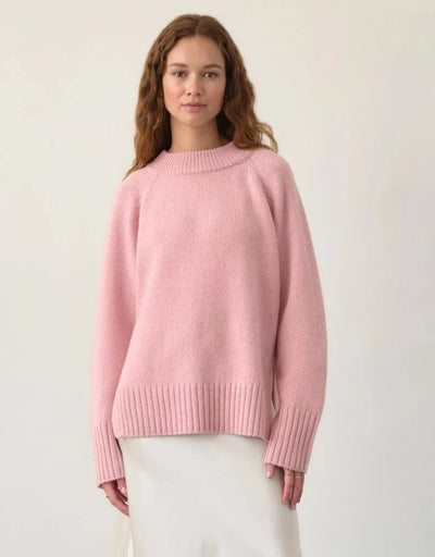 White + Warren Cashmere Blend Marled Crewneck - Pink