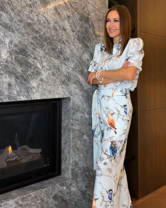 The Pink Door Sky Blue Bird Print Pant