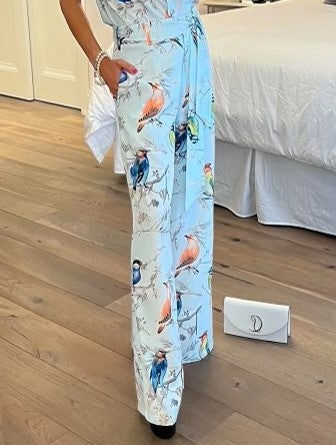 The Pink Door Sky Blue Bird Print Pant