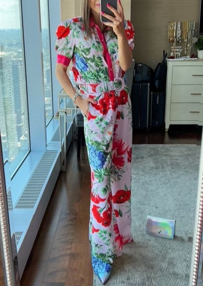The Pink Door Floral Silky Pants Red-Pink