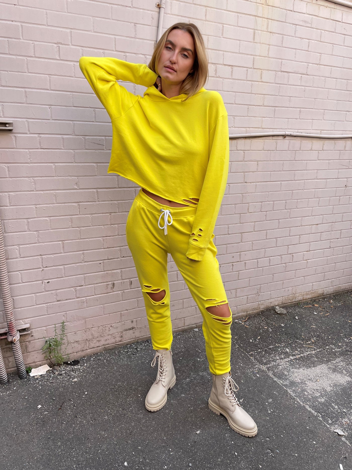 CHRLDR Tasha Bright Yellow Shredded Sweatpants