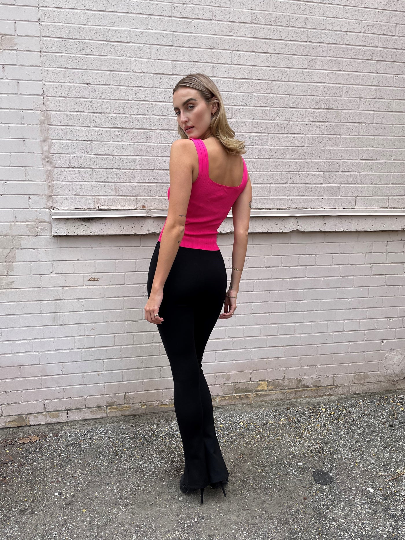 The Pink Door Square Cut Knit Tank Top - Fuchsia