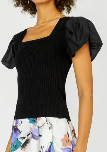 The Pink Door Black Top w/ Pouf Sleeves