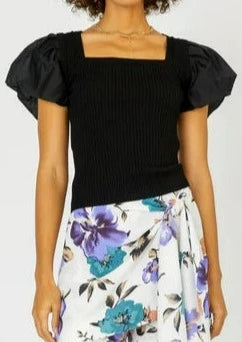The Pink Door Black Top w/ Pouf Sleeves