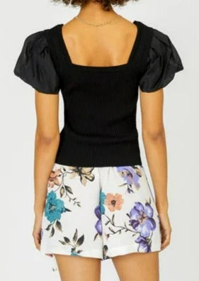 The Pink Door Black Top w/ Pouf Sleeves