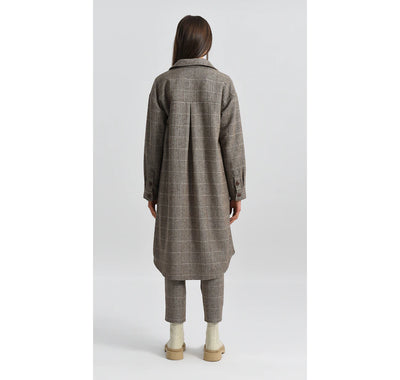 Molly Bracken Brown Herringbone Oversized Long Shacket