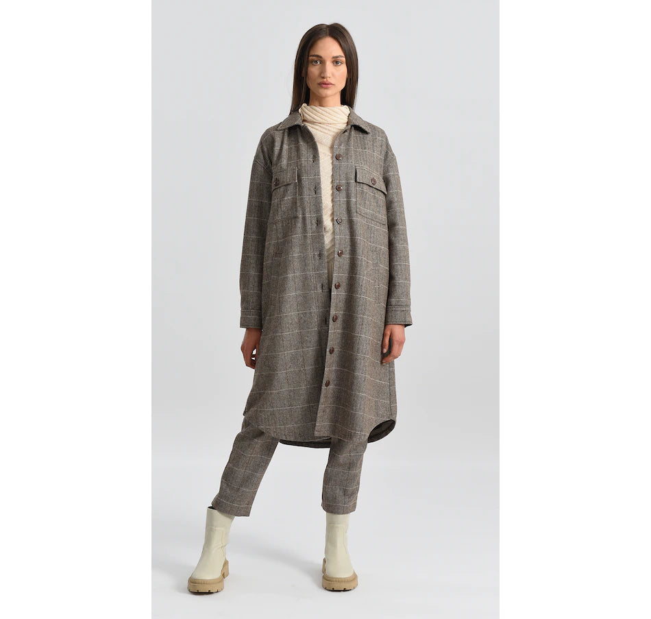 Molly Bracken Brown Herringbone Oversized Long Shacket