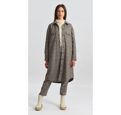 Molly Bracken Brown Herringbone Oversized Long Shacket