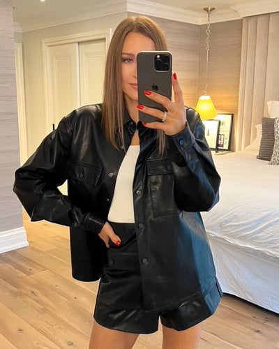 NONCHALANT Stella Black Leather Shorts
