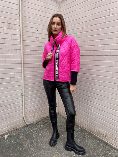 The Pink Door Puffer Jacket w/ Letter Detail - Pink