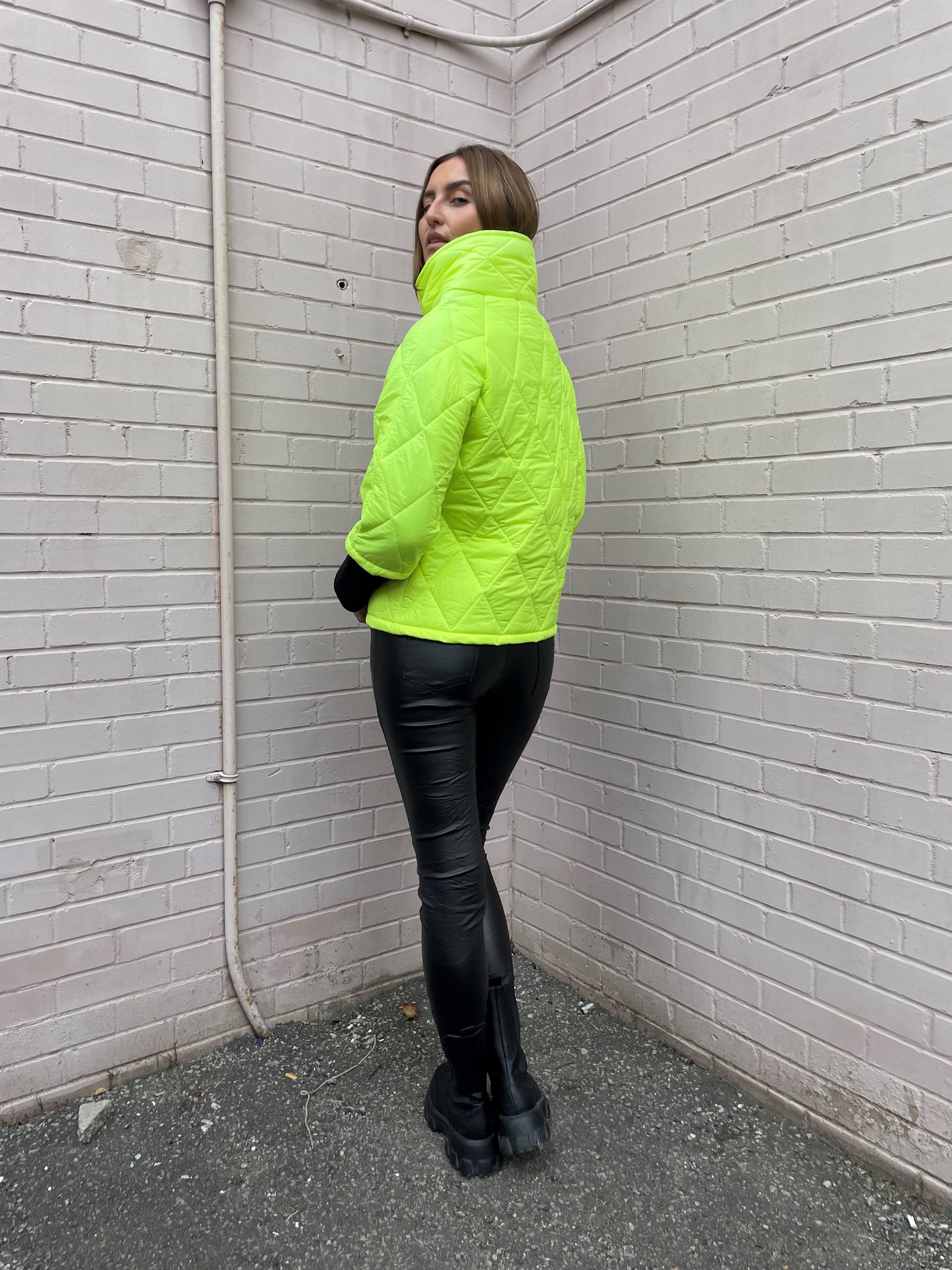 The Pink Door Puffer Jacket w/ Letter Detail - Yellow