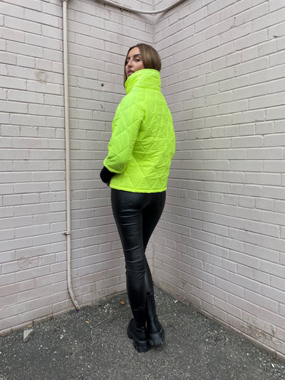 The Pink Door Puffer Jacket w/ Letter Detail - Yellow