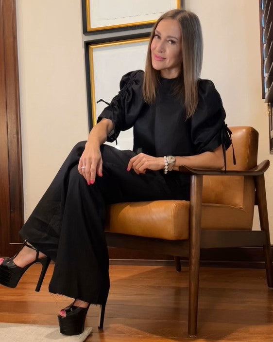 The Femm Ilaria Black Linen Cropped Top