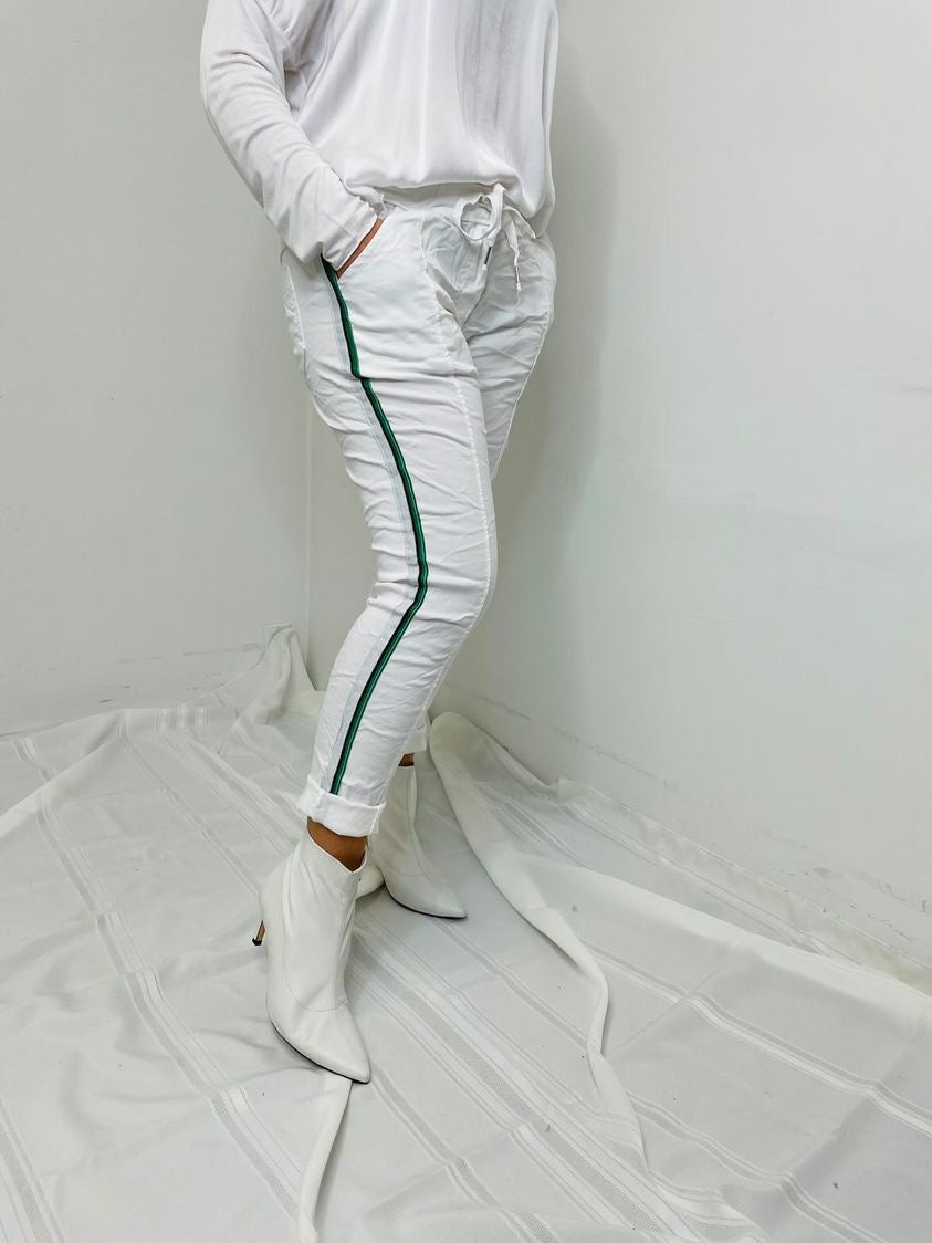 MINI Joggers w Side Sparkle Stripe - White