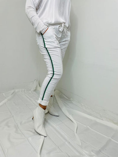MINI Joggers w Side Sparkle Stripe - White