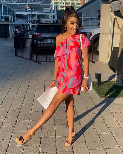 Tyche Multi Colour One Shoulder Short Dress