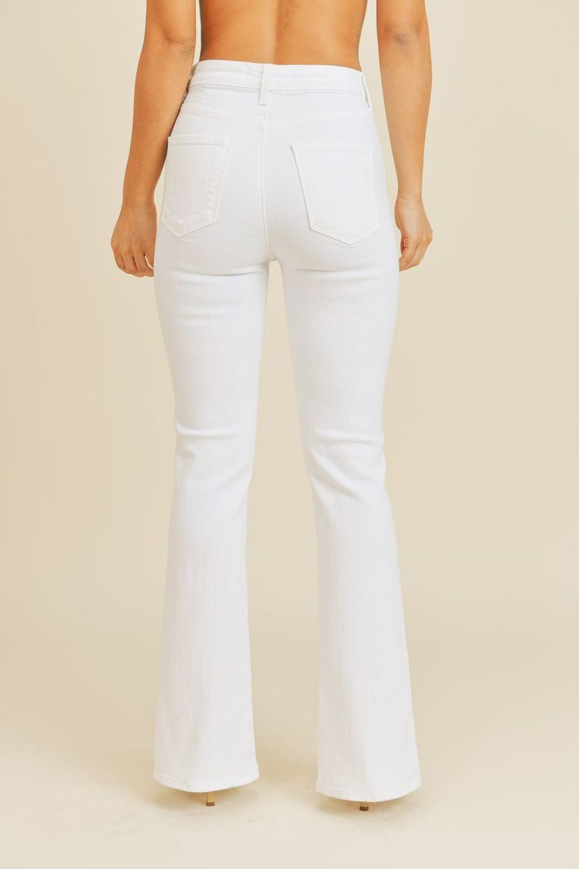 JBD Flare Denim w Front Slit - White