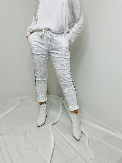 MINI Joggers w Side Sparkle Stripe - White