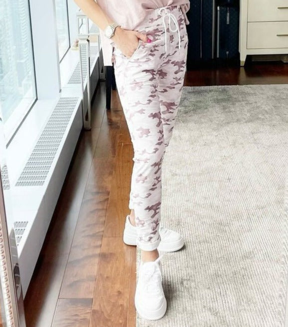 Bevy Flog Tie Front Dusty Rose Camo Pants