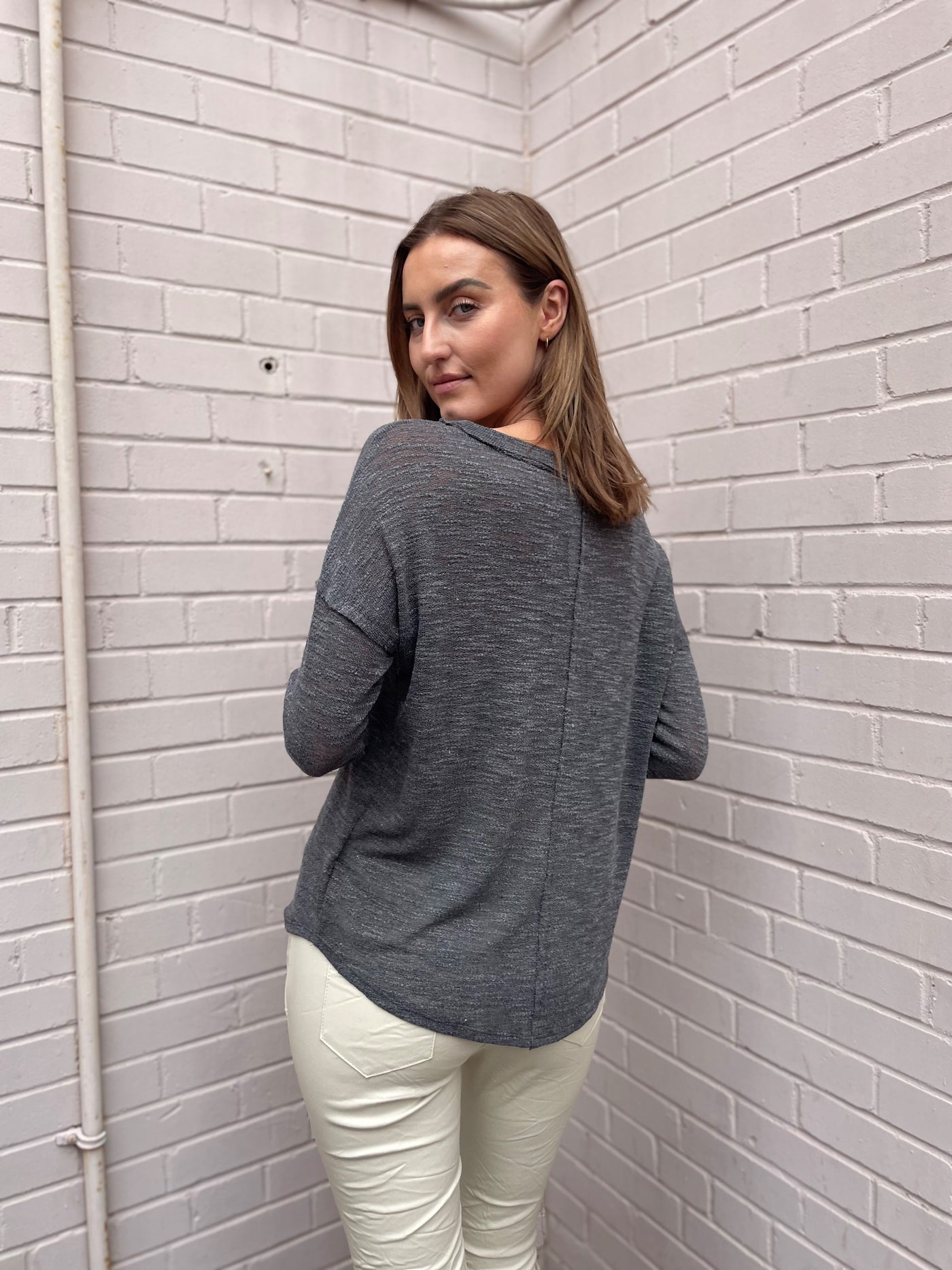 The Pink Door Charcoal Knit L/S Top