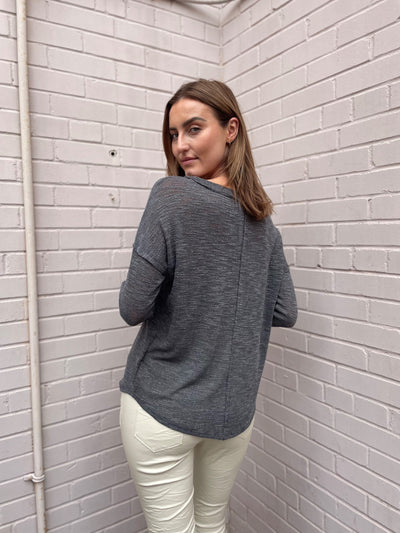 The Pink Door Charcoal Knit L/S Top