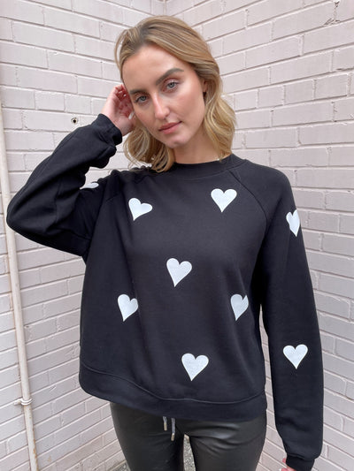 Style Reform Black Sweatshirt w/ White Hearts