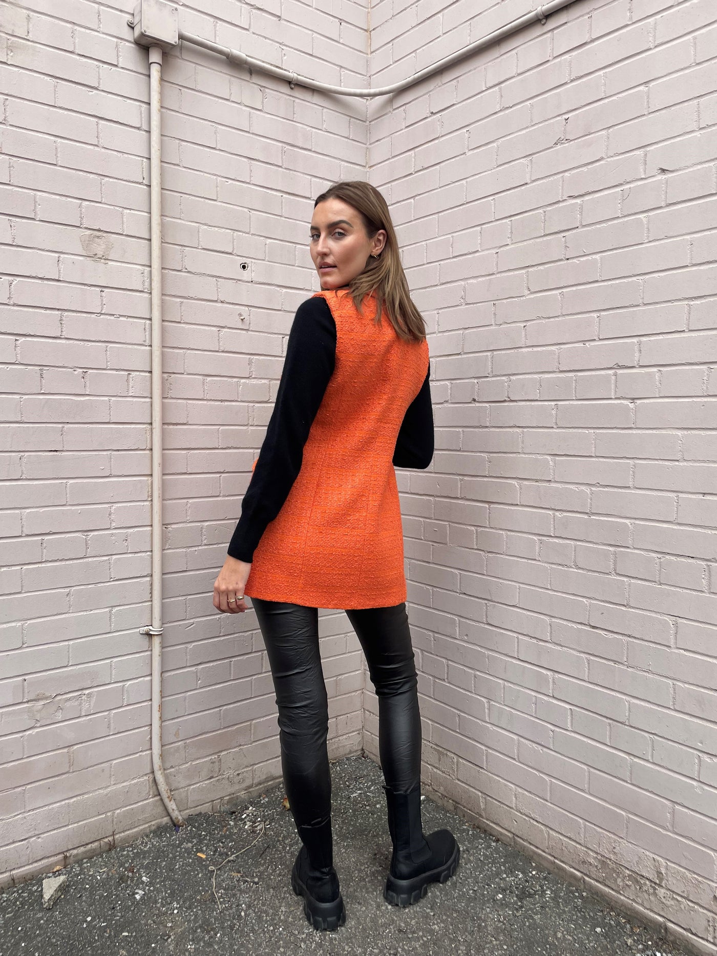 The Pink Door Long Tweed Vest - Orange