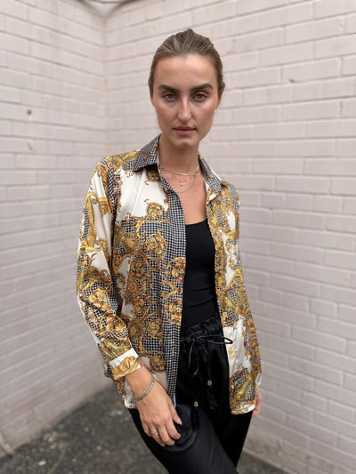 The Pink Door Gold Print Silky Shirt