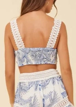 Surf Gypsy Tropical Print Tie Front Tank - Blue