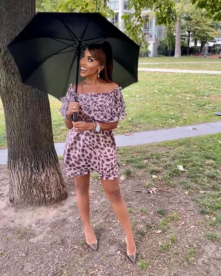 The Pink Door Animal Print Blush Ruffle Dress
