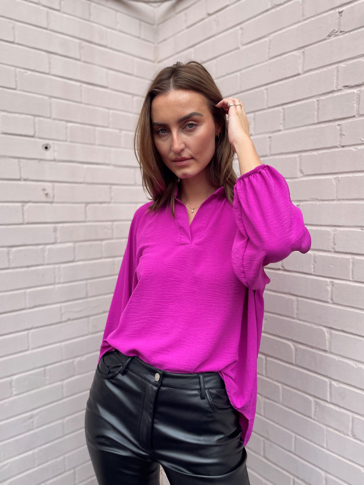 The Pink Door Magenta Oversized Blouse