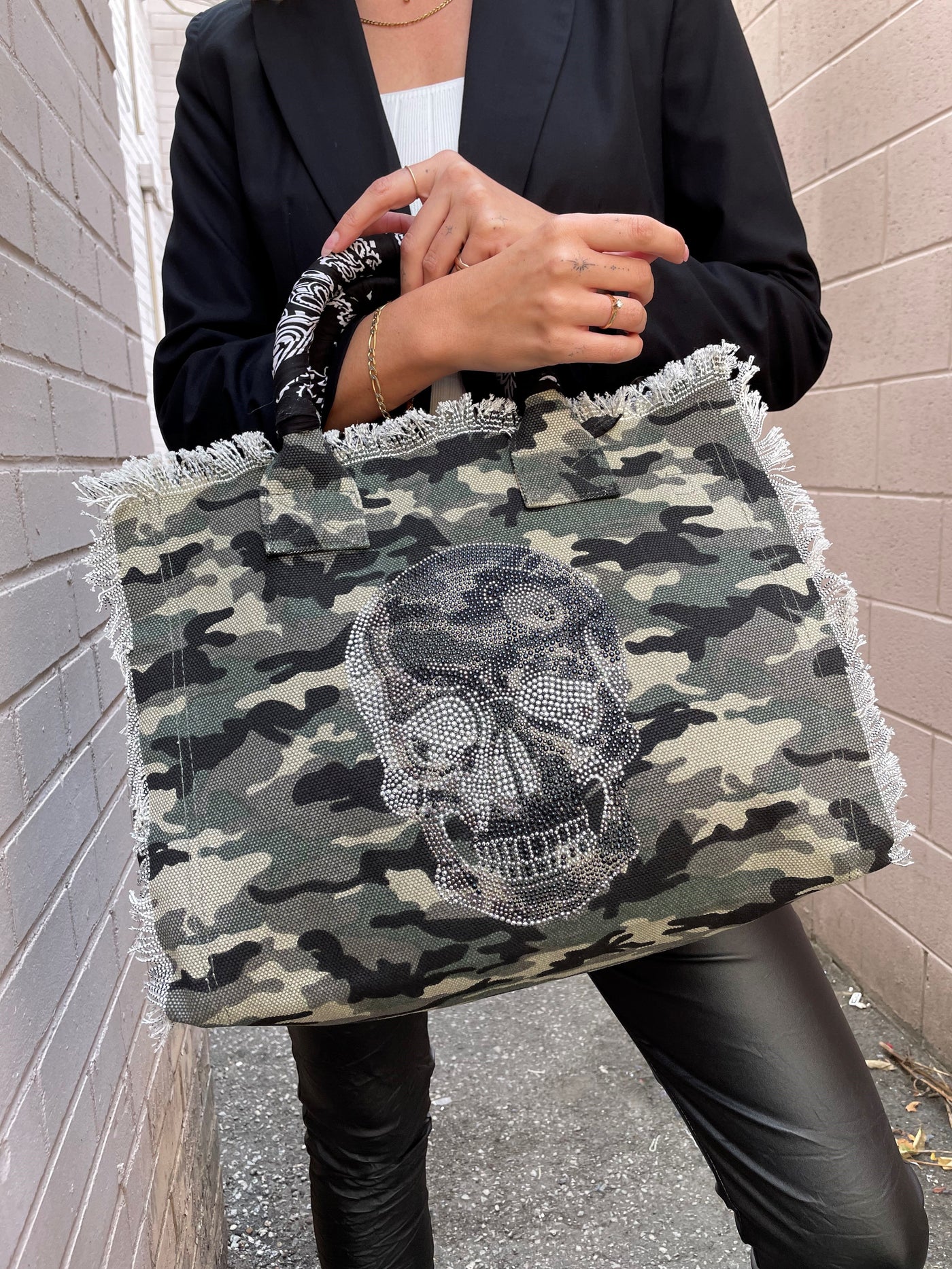 Hipchik Green Camo Fringe Bag w/ Skull Rhinestone