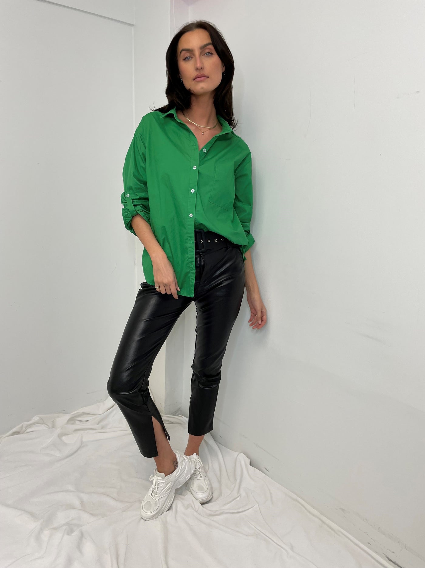 Crescent Oversized Shirt Emerald Green