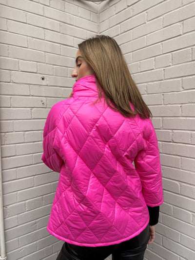 The Pink Door Puffer Jacket w/ Letter Detail - Pink