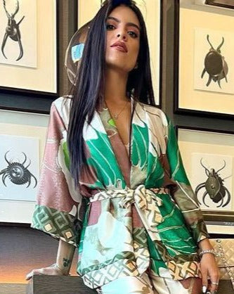 The Pink Door Brown & Green Print Kimono