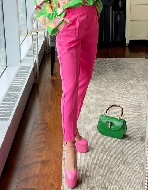 GALITA Cropped and Cuffed Slip on Pants - Pink